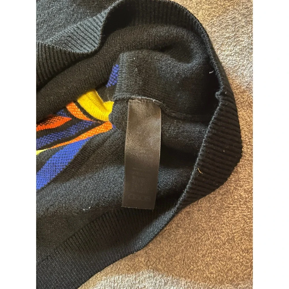 ASOS Mens Aztec Geometric Quarter Zip Sweater Black Orange Yellow Blue Small